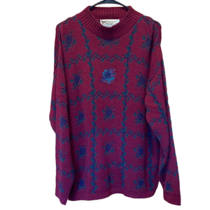 Woodloch Wollens Vintage Red Floral Mock Turtle Neck Sweater